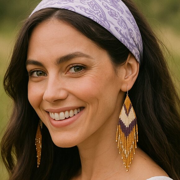 ๐๏ธ Boho Chic Handmade Beaded Statement Earrings | Geometric Tribal Design - Picture 1 of 11